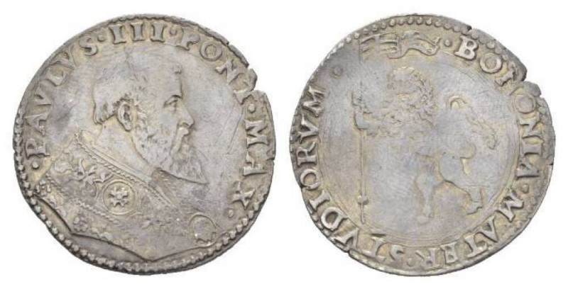 papal coinage, Paul III, Alessandro Farnese bianco Bologna, AR 30mm., 5.4g. Bust...