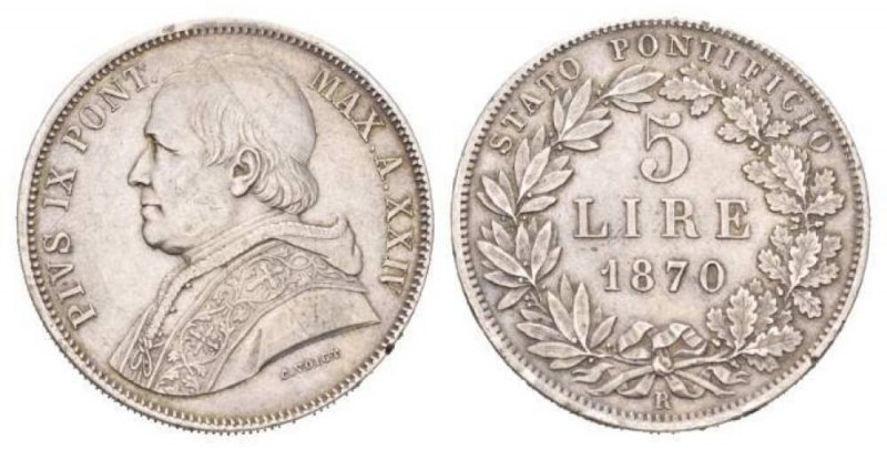 papal coinage, Pius IX, 1846-70, Giovanni Maria Mastai Ferretti, 5 lire Rome 187...