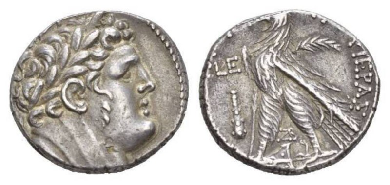 Phoenicia, Tyre Tetradrachm 122-121, AR 25mm., 14.27g. Laureate head of Melqart ...