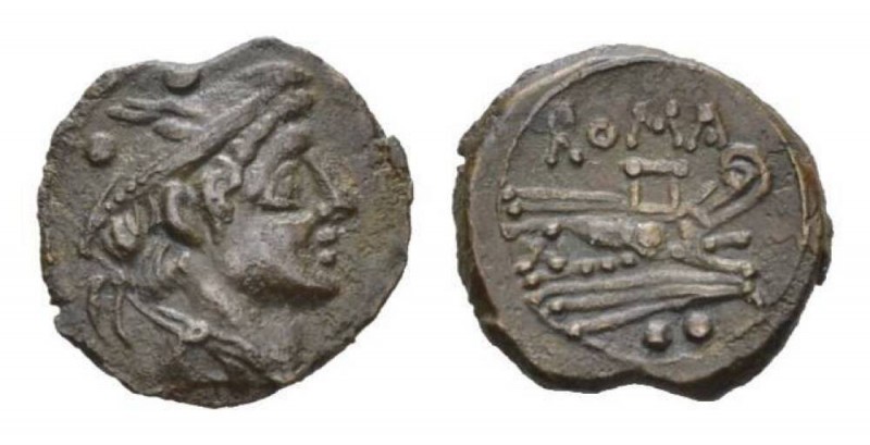 Sextans circa Sardinia after 211, Æ 15mm., 1.56g. Head of Mercury r.; above, two...