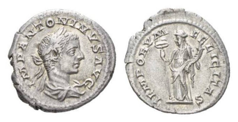 Elagabalus, 218-222 Denarius Antiochia circa 218-222, AR 20mm., 2.81g. IMP ANTON...