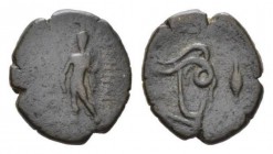 Sicily, Enna Hemilitra Circa 200-150, Æ 20mm., 6.31g. Triptolemus standing facing, holding sceptre. Rev. Plough trained by two snakes. Campana 8 (this...