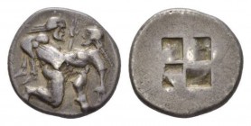 Island of Thrace, Thsos Stater Circa 525-463, AR 22mm., 8.53g. Naked ithyphallic satyr supporting nymph under thighs with r. arm, the l. hand under he...
