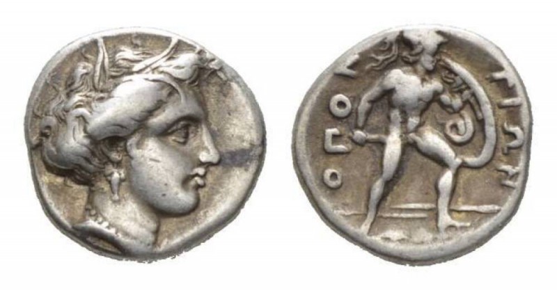 Locri Opuntii, Locris Opunti Triobol Circa 360-350, AR 14mm., 2.77g. Head of Dem...