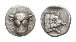 Phocis, Federal coinage Triobol Circa 354-352 BC - Time of the Third Sacred War, . Struck under Onymarchos., AR 13mm., 2.45g. Bull's head facing. Rev....
