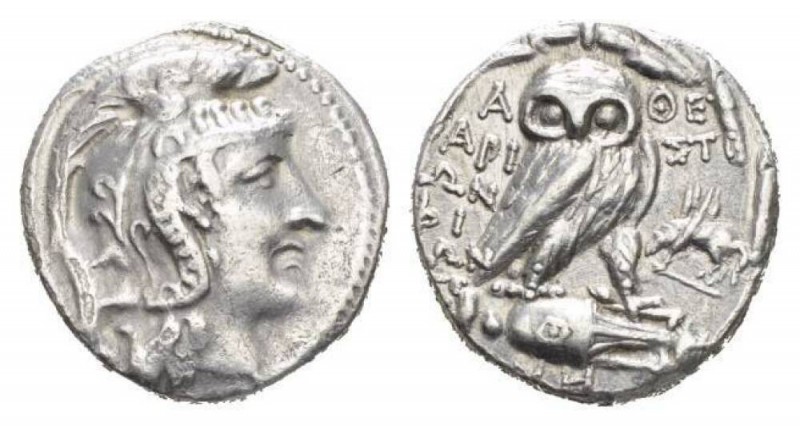 Attica, Athens Tetradrachm Circa 97-96, AR 27mm., 16.07g. Helmeted head of Athen...