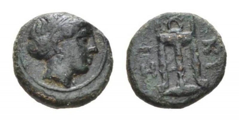 Mysia, Kyzikos Bronze Circa 3rd century, Æ 10mm., 1,4g. Head of Kore Soteira lef...