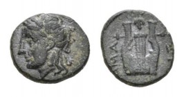 Troas, Hamaxitos Bronze Circa 4th century, Æ 11mm., 1.18g. Laureate head of Apollo left. Rev. Lyre, grape above. SNG Copenhagen 343 var. (no grape) ; ...