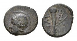 Troas, Ilion Bronze Circa 301-281, Æ 13mm., 1.80g. Helmeted head of Athena left. Rev. Athena Ilias advancing right, holding distaff and spear. Cf. Bel...