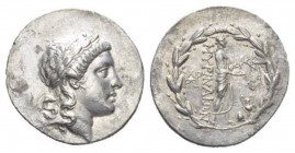 Aeolis, Myrina Tetradrachm Circa 155-145, AR 35.5mm., 15.95g. Laureate head of Apollo r. Rev. MΥΡINAIΩN Apollo Grynius standing r. with laurel branch ...