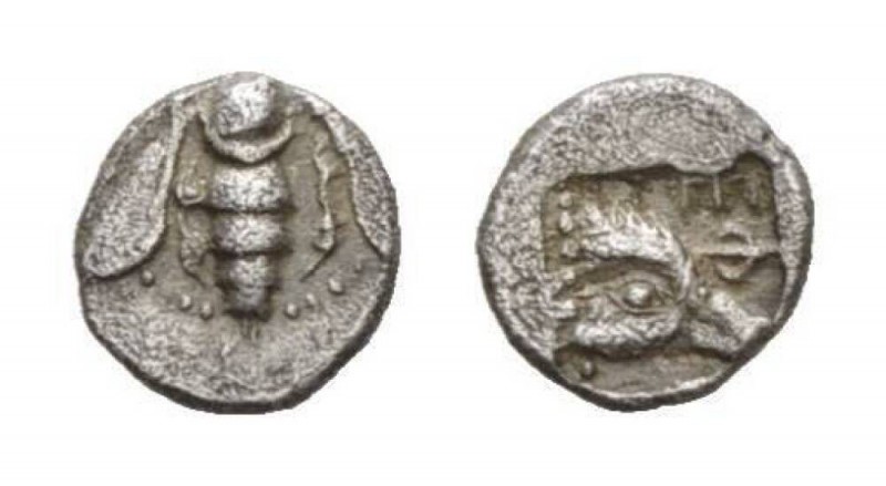 Ionia, Ephesos Tetartemorion Circa 500-420, AR 6mm., 0.22g. Bee. Rev. Head of ea...