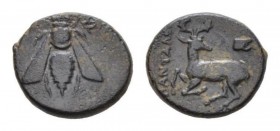 Ionia, Ephesos Bronze Circa 390-320, Æ 13mm., 2.06g. Bee. Rev. Stag kneeling left, head right; astralogos above. SNG Copenhagen 245-55.

good very f...