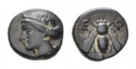 Ionia, Ephesos Bronze Circa 375-325, Æ 10mm., 1.36g. E - Φ.Bee with straight wings. Rev. Female head (Artemis?) left, wearing stephane. BMC 68.

goo...