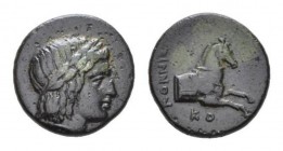 Ionia, Kolophon Bronze Circa 360-330, Æ 13mm., 2.08g. Konnis, magistrate. Laureate head of Apollo right. Rev. Forepart of horse right. SNG Copenhagen ...