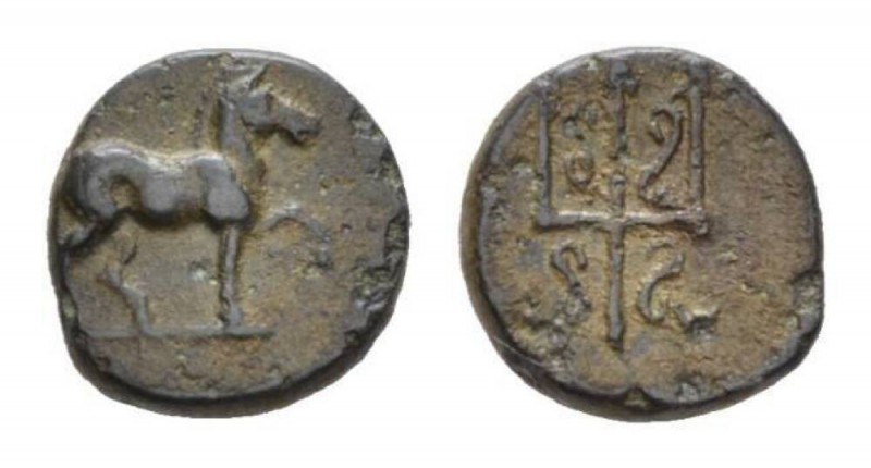 Caria, Mylasa Bronze Circa 210-30, Æ 11mm., 1.48g. Horse walking right. Rev. Orn...