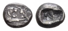 Lydia, KINGS of LYDIA, Sardes Half Stater – Siglos Circa 550-520, AR 13mm., 4.37g. Confronted foreparts of lion and bull. Rev. Double incuse punch. Be...