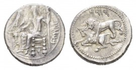 Cilicia, Mazaios, 361-334.Tarsos Stater Circa 361-344, AR 24.5mm., 10.70g. B’LTRZ in Aramaic characters Baaltars seated l., holding bunch of grapes, e...