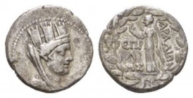 Phoenicia, Aradus Tetradrachm Circa 75-74, AR 26.5mm., 15.10g. Draped bust of Tyche with turreted crown r. Rev. APAΔIΩN Nike standing to l. within wre...