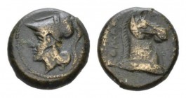 Half unit circa Neapolis after 276, Æ 17mm., 5.45g. Helmeted head of Minerva l. Rev. Bridled horse’s head r.; in l. Field, ROMANO (upwards). Sydenham ...