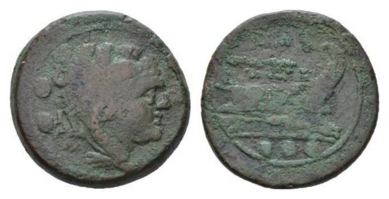 Quadrans circa after 211, Æ 27mm., 13.76g. Head of Hercules r., wearing lion's s...