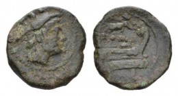 Victory series Sextans “light series” circa Central Italy circa 211-208, Æ 20mm., 4.94g. Head of Mercury r.; above, two pellets. Rev. ROMA Prow r.; ab...