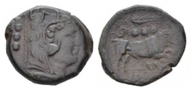 Corn-ear (first) series Quadrans circa Sicily circa 214-212, Æ 28mm., 15.01g. Head of Hercules r., wearing boar’s skin; behind, three pellets. Rev. Bu...