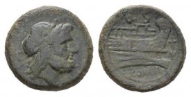 Semis circa South East Italy circa 211-210, Æ 28mm., 19.55g. Laureate head of Saturn r.; behind, S. Rev. Prow r.; above, Q – S and before, anchor. In ...