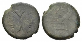 Shield and MAE series As circa circa 189-180, Æ 31mm., 26.48g. Laureate head of Janus; above, mark of value. Rev. Prow r.; above, shield and MAE ligat...
