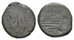 M. Titinius. As circa 189-180, Æ 31.5mm., 25.86g. Laureate head of Janus; above, mark of value. Rev. Prow r.; above, M·TITINI. Before, mark of value a...