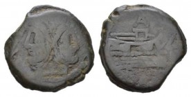 AT or TA series As circa circa 169-158, Æ 32.5mm., 23.30g. Laureate head of Janus; above, mark of value. Rev. Prow r.; above, AT ligate and before, ma...