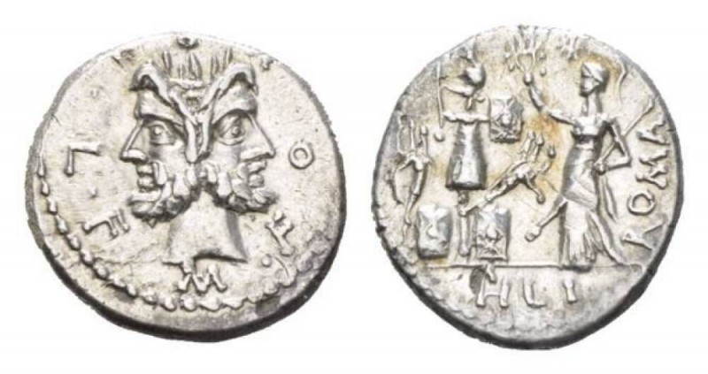 M. Furius L.f. Philus. Denarius circa 121, AR 19mm., 3.75g. M·FOVRI·L·F Laureate...