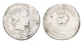 Mn. Fonteius. Denarius circa 85, AR 20.5mm., 3.64g. MN·FONTEI C·F Laureate head of Apollo r.; below, thunderbolt and below chin, ROMA ligate. Rev. Cup...