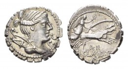 T. Claudius Nero. Denarius serratus circa 79, AR 19mm., 3.93g. Draped bust of Diana r., with bow and quiver over shoulder; before chin, S.C. Rev. Vict...