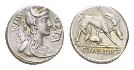 C. Hosidius C.f. Geta. Denarius circa 68, AR 17mm., 3.92g. III·VIR – GETA Diademed and draped bust of Diana r., with bow and quiver over shoulder. Rev...
