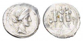 Faustus Cornelius Sulla Denarius circa 56, AR 21mm., 3.74g. Laureate, diademed and draped bust of Venus r.; behind, sceptre. Above, S·C. Rev. Three tr...