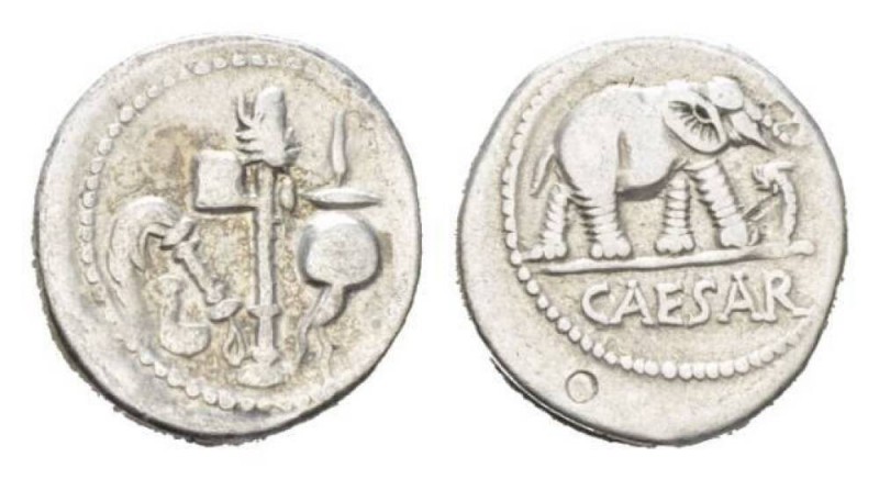 Julius Caesar. Denarius circa mint moving with Caesar 49-48., AR 18mm., 3.67g. P...