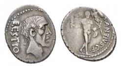 C. Antius C.f. Restio. Denarius circa 47, AR 17mm., 3.43g. RESTIO Head of C. Antius Restio r. Rev. C·ANTIVS·C·F Hercules walking r., with cloak over l...