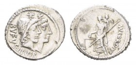 Mn. Cordius Rufus. Denarius circa 46, AR 19.5mm., 4.13g. RVFVS·III·VIR Jugate heads of Dioscuri r., wearing laureate pileii. Rev. MN. CORDIVS Venus st...