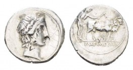 Octavian, 32 – 27 BC Denarius Brundisium or Roma circa 29-27 BC, AR 20mm., 3.61g. Laureate head of Apollo r. Rev. Octavia, veiled and laureate, holdin...