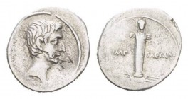 Octavian, 32 – 27 BC Denarius Brundisium or Roma circa 29-27, AR 19mm., 3.55g. Bare head r. Rev. IMP – CAESAR Laureate terminal figure set facing on w...