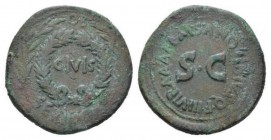 Octavian as Augustus, 27 BC – 14 AD Sestertius circa 17 BC, Æ 36mm., 27.22g. OB / CIVIS / SERVATOS in oak wreath flanked by two laurel-branches. Rev. ...