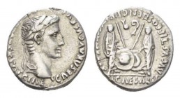 Octavian as Augustus, 27 BC – 14 AD Denarius Lugdunum circa 2 BC- 4 AD, AR 18.5mm., 3.65g. CAESAR AVGVSTVS – DIVI F PATER PATRIAE Laureate head r. Rev...