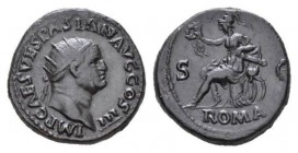Vespasian, 69-79 Dupondius circa 71, Æ 28mm., 14.86g. IMP CAES VESPASIANVS AVG COS III Radiate head r. Rev. Roma seated l. on cuirass, holding wreath ...