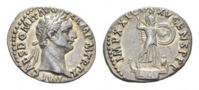 Domitian, 81-96 Denarius circa 60, AR 20mm., 3.34g. Obv: IMP CAES DOMIT AVG GERM P M TR P VIIII Laureate head r. Rev. IMP XXI COS XV CENS P P P. Miner...