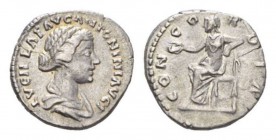 Lucilla, daughter of M. Aurelius and wife of Lucius Verus Denarius circa 164-169, AR 18.5mm., 2.80g. LVCILLAE AVG ANTONINI AVG F Draped bust right, ha...