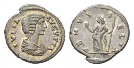 Julia Domna, wife of Septimius Severus Denarius circa 193 - 196, AR 20mm., 3.36g. IVLIA AVGVSTA Draped bust right. Rev. SAECVLI FELICITAS VENVS FELIX ...