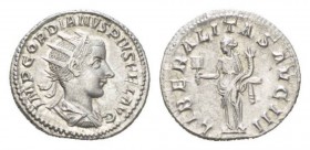 Gordian III, 238-244 Antoninianus circa 239-240, AR 22mm., 4.12g. IMP GORDIANVS FEL AVG Radiate, draped, and cuirassed bust r. Rev. Liberalitas standi...