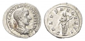 Gordian III, 238-244 Denarius circa 240, AR 21mm., 2.43g. IMP GORDIANVS PIVS FEL AVG Laureate, draped, and cuirassed bust Rev. SALVS AVGVSTI Salus sta...
