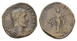 Philip I, 244-249 Sestertius circa 244-249, Æ 29mm., 19.88g. IMP M IVL PHILIPPVS AVG Laureate, draped and cuirassed bust r. Rev. LAET FVNDATA Laetitia...