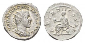 Philip I, 244-249 Antoninianus circa 245, AR 22mm., 4.61g. IMP M IVL PHILIPPVS AVG Radiate, draped and cuirassed bust right. Rev. P M TR P II COS PP P...